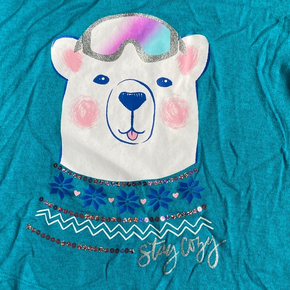 3/$12 polar bear cozy glitter graphic top w sequin casual long sleeve L 10/12 - Picture 7 of 17